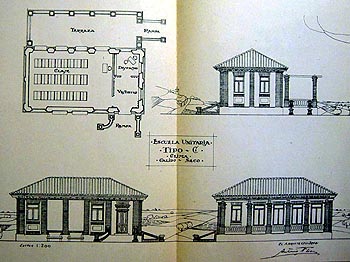 Escuela unitaria tipo C. Tipos de edificios escolares creados por la Oficina Tcnica del Ministerio de Instruccin Pblica  a partir de lo definido por la Real Orden de 1922/Type C unitary school. School types designed by the Technical Office of the Ministry of Public Education in compliance with the Royal Order of 1922