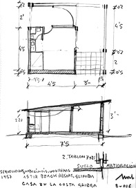 Croquis de campo de un bungalow en Glyfada, realizado por el profesor D Vicente Vidal/Rough sketch by Vicente Vidal of a bungalow at Glyfada