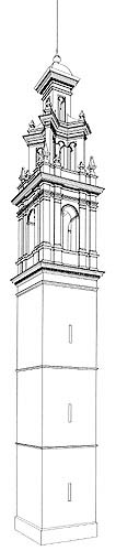 Representacin cnica del modelo tridimensional de un campanario terico de planta cuadrada y remate "a tres niveles" trazado "a lo Jos Mnguez" / Top of the bell-tower of San Lorenzo, Valencia, 1743-1746