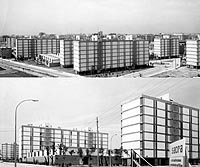 Maqueta grupo Antonio Rueda de 1002 viviendas en Valencia. Vista parcial conjunto y edificios en 8 plantas/Model of Antonio Rueda complex of 1002 flats, Valencia. Partial view of complex and 8-storey blocks